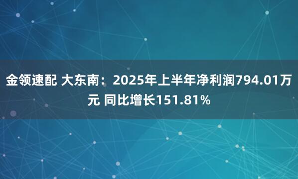 金领速配 大东南：2025年上半年净利润794.01万元 同比增长151.81%