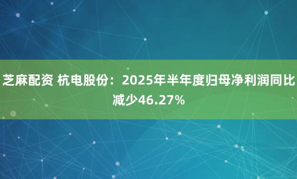 芝麻配资 杭电股份：2025年半年度归母净利润同比减少46.27%